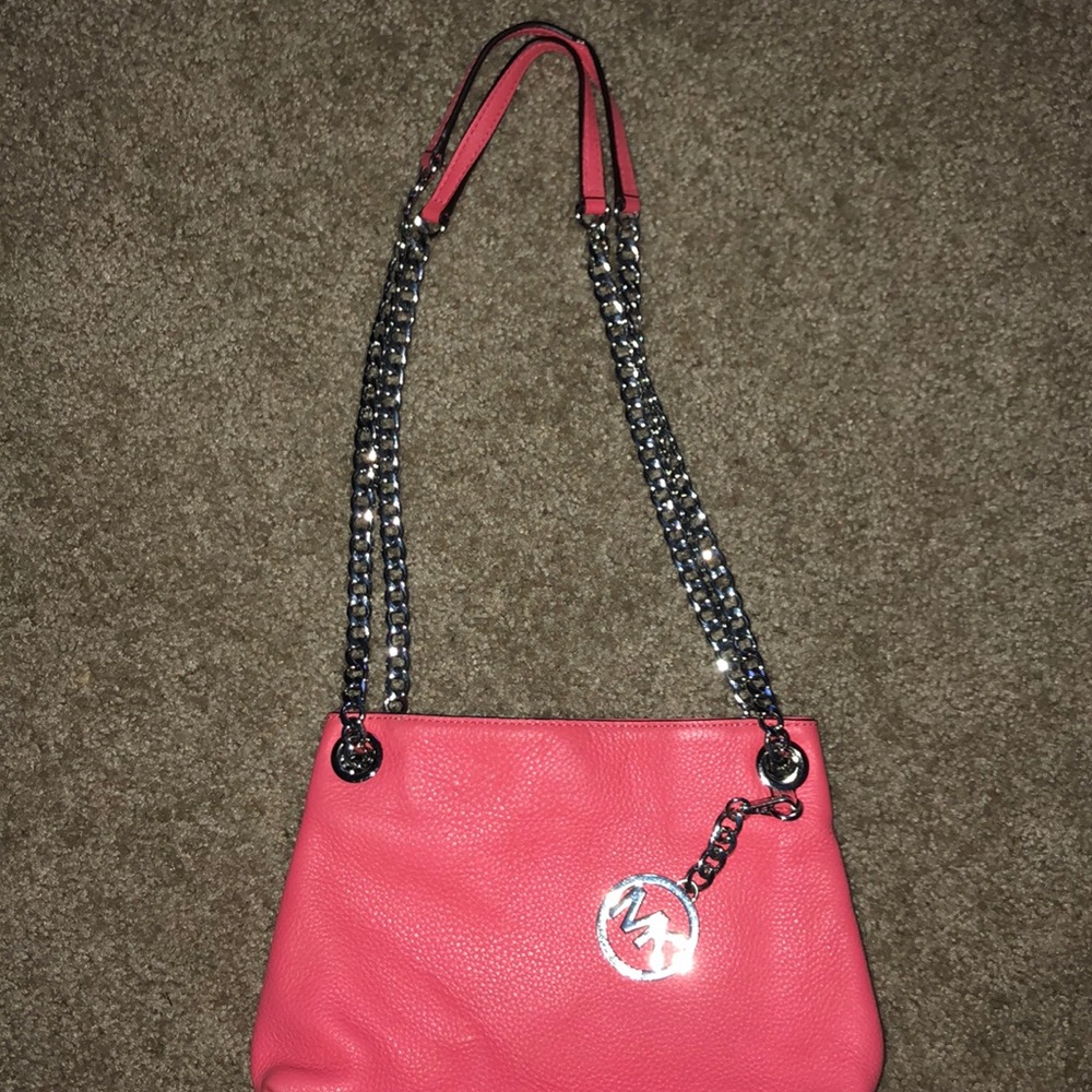 Michael Kors Silver chain coral color purse